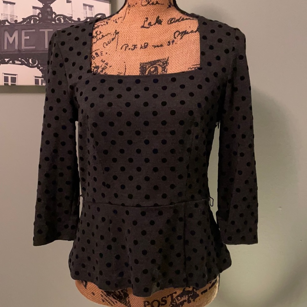 White House Black Market Black Polka Dot Peplum Blouse